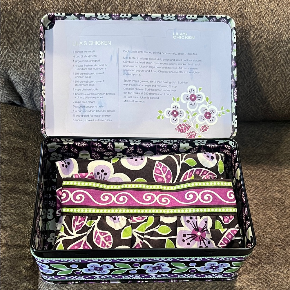 Vera Bradley Plum Petals Apron & Tin Set